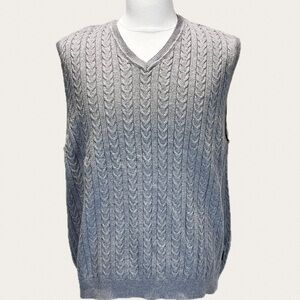 VINTAGE Izod men’s sweater vest v‎ neck 100% cotton cable knit classic timeless